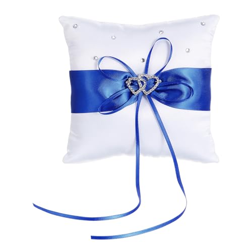 Ringkissen Hochzeit Standesamt, Herz Strasssteine Weiß Ring Kissen Für Hochzeit, Ringträgerkissen Hochzeits Ringkissen Mit Blau Schöne Bowknot Für Hochzeits Zeremonie Antrag 14 X 14cm