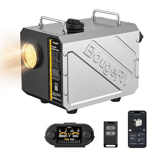 BougeRV 5kW Dieselheizung mit Timer Leiser Kraftstoffpumpe FB/App-Steuerung LCD Display Auto Standheizung Diesel 12/24V 220V All-in-One Schraubbares Abgasrohr Auslaufschutz für Werkstatt Zelt PKW LKW
