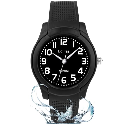 Edillas Kinderuhr Analog für Jungen Mädchen,wasserdichte Armbanduhr Jungen Mädchen Kinder Kleinkind zum Leicht zu lesen Lernen Zeitschule mit Weichem Riemen Lernen Uhren