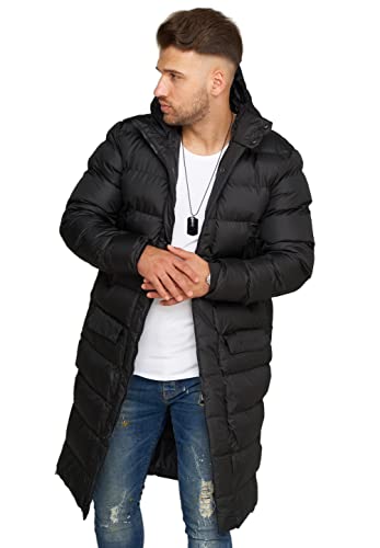 Soulstar Herren Parka Winterjacke als Langer Steppmantel mit Kapuze - Winterparka als Puffermantel - Wintermantel für Männer S2_GRAPEFRUIT-Black-M