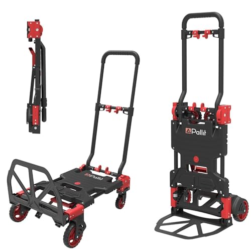 Pallit 2-in-1 Sackkarre klappbar 137 kg Tragkraft Plattformwagen leicht, Robuster Transportwagen für Umzug, Werkstatt & Lager, Stahlrahmen, 360° Reifen Move