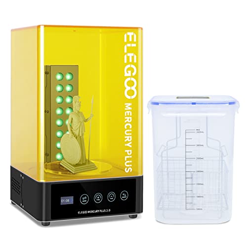 ELEGOO Mercury Plus 2.0 Waschen & Aushärten Maschine, 2 in 1 UV LED Härtungsbox mit Rotary Aushärten Drehscheibe und Waschen Eimer für LCD/DLP/SLA 3D Drucker Modelle