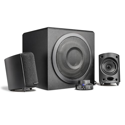 wavemaster Moody BT 2.1. Lautsprecher System - Bluetooth – 65W – 16,5cm Subwoofer mit Bassreflex – 30-20.000 Hz Frequenzbereich – Line-In Anschlüsse – PC Lautsprecher – Aktiv Boxen – Schwarz