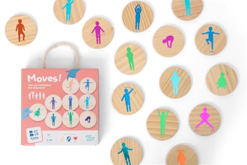 BS Toys Moves spiele - bewegungsspiele für kinder - Ab 4 Jahren - Gehirntraining für kinder - 18 verschiedene Bewegungen - ideal für Kindergeburtstag - mehrfarbig Fliesen