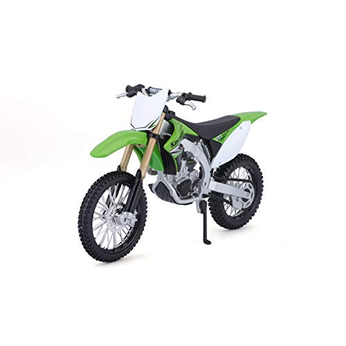 Bauer Spielwaren 2049755 Maisto Kawasaki KX 450F: Originalgetreues Motorradmodell 1:12, mit beweglichem Ständer, Hinterrad-Federung und frei rollenden Rädern, grün (531175)