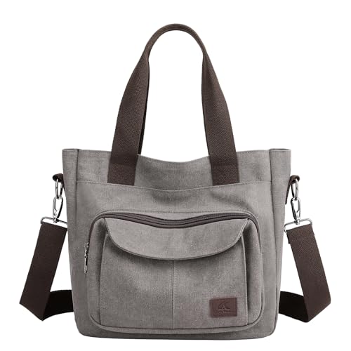 Damen Canvas Handtasche, Hobo Schultertasche Casual Crossbody Umhängetasche Tote Bag Strandtasche Multifunktionale Taschen mit Mehreren Fächern Vintage Crossover Bag für Arbeit Reisen Universität