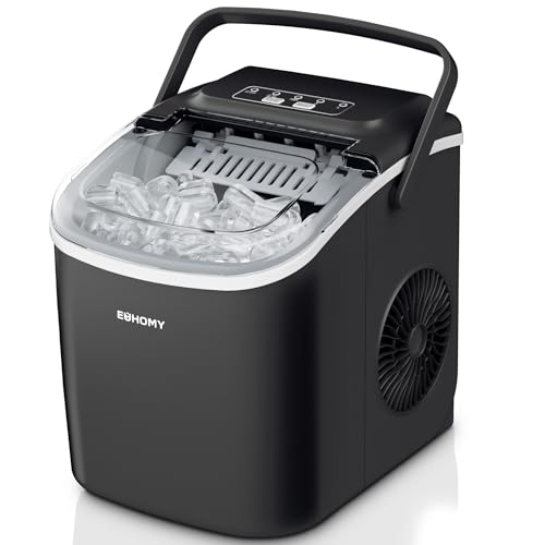 EUHOMY Eiswürfelmaschine Klein, 12KG Eiswürfelbereiter Ice Maker, 9 Würfel in 6 Minuten fertig, Schwarz Eiswürfelmaschine mit Tragbarem Griff, 12KG/24H, Selbstreinigendes Eiswürfelmaschinen