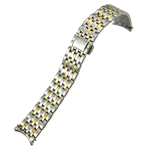 GANYUU 20 mm, 16 mm, 19 mm, Edelstahl-Uhrenarmband Ersatz für Omega De Ville Prestige Orbis Edition Uhrenarmband aus Metall glänzend (Farbe: Silbergold, Größe: 20 mm)