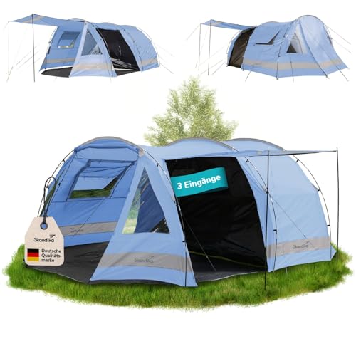 Skandika Kambo Tunnelzelt für 6 Personen | XL Familienzelt für Camping, 2 m Stehhöhe, Dunkle Schlafkabine, wasserdicht, 3000 mm Wassersäule, Sonnendach | großes Campingzelt, Festival Zelt für 6 Mann