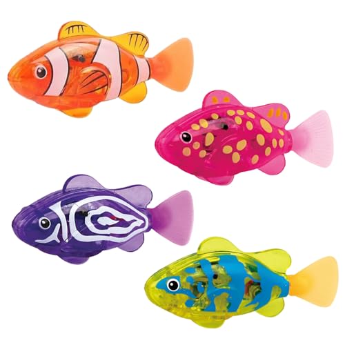 4 Stück Elektronischer Haustier Fisch, Elektronische Fisch mit Leuchtende, Schwimmen Roboter Fische Spielzeug für Katzen, Katze Elektrische Fische Elektrisches Fischspielzeug für Kinder Badewanne