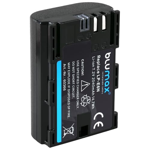 Blumax Akku kompatibel mit Canon LP-E6N |- 2040mAh -| LP-E6NH LP-E6 für Canon EOS-R EOS R Ra R5 R6 II R7-5D Mark II III IV - 6D 7D 60D 90D - XC15