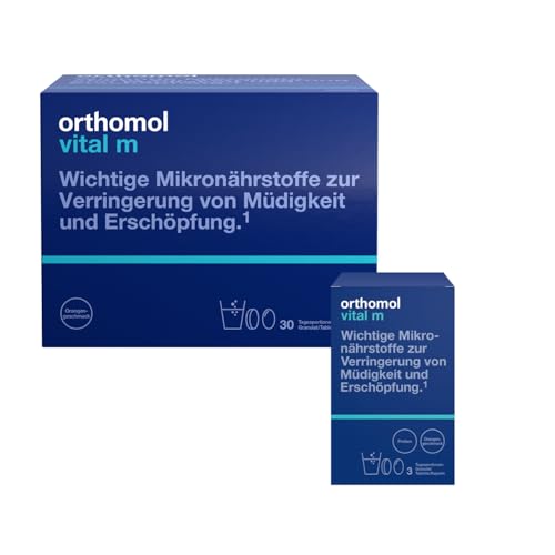 Orthomol Vital m für Männer - bei Müdigkeit - mit B-Vitaminen und Omega-3-Fettsäuren - Orangen-Geschmack - Granulat/Tabletten/Kapseln, 30 St. Tagesportionen mit 3 Tagesportionen gratis
