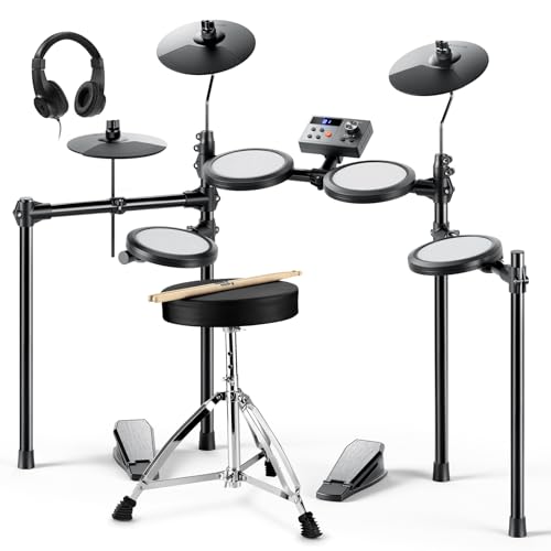 Donner DED-70 E Schlagzeug Elektronisch für Kinder, Electric Drum Set für Anfänger mit 150 Sounds 4 Quiet Mesh Pads 9