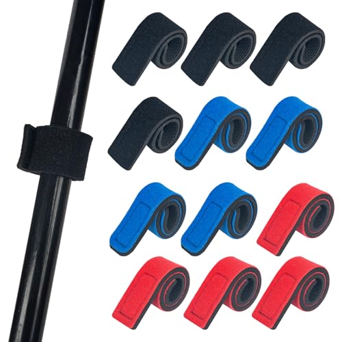 12 Stück rutenbänder angeln,angelrute klettverschluss 3 farben riemen einstellbar,angelrutenriemen klettband gurt,neopren krawatten riemen elastische angelrute gürtel,für feste angelruten gear strap