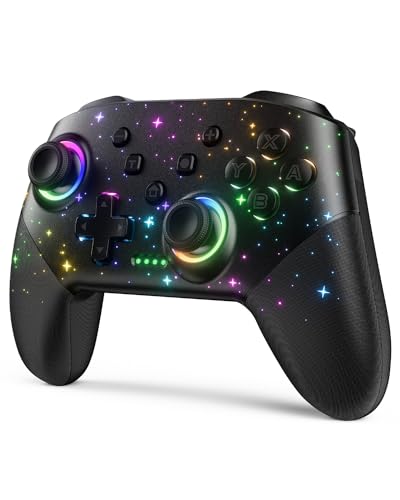 VOYEE Kabellose Controller, kompatibel mit Switch/Lite/OLED/PC Windows, Programmierbarer 1000mAh Pro Controller mit RGB LED Stern Licht Eine Tastenkombination Aufwachen Turbo Bewegung Vibration