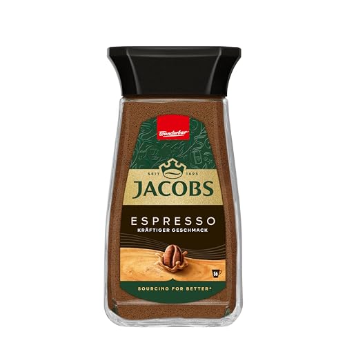 Jacobs Espresso löslicher Bohnenkaffee, Instant Kaffee, 100 g im Glas, für 56 Getränke