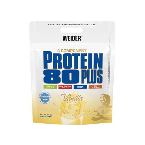 Weider - Protein 80 Plus - 4-Komponenten Protein Pulver - Hoher Proteingehalt mit 80% Eiweiß - Cremige Shakes mit Calcium & Vitamin B6 - 2kg - Vanille