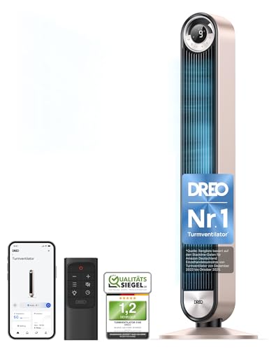 Dreo 25dB Smart Leiser Turmventilator mit Kühlung, 106cm WiFi Alexa Tower Fan, 90grad oszillierender Ventilator, Fernbedienung 9-Geschwindigkeit 4 Modi 12 Std Timer Sprachsteuerung, Sternenlicht