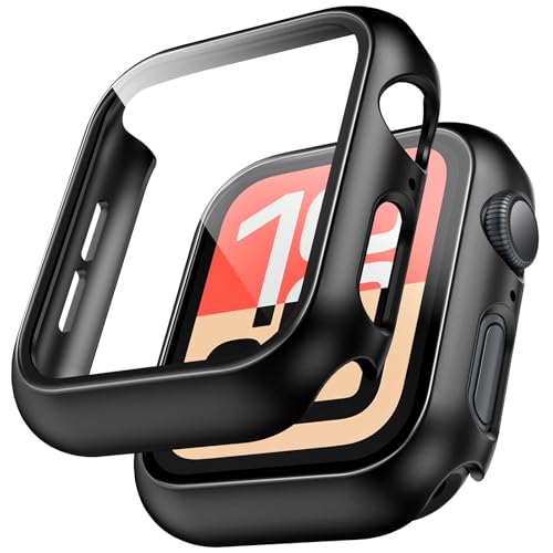 TAURI 2 Stück Harte PC Hülle für Apple Watch SE 3/2/1 /Series 6 5 4 40mm, [360° stoßfest] mit 9H Gehärteter Glas Displayschutz und Hoher Empfindlichkeit, Kratzfeste Schutzhülle - Schwarz