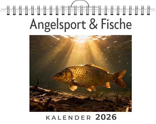 Angelsport & Fische: Wandkalender 2026, Kalender DIN A4 quer, Monatskalender im Querformat mit Kalendarium, das perfekte Geschenk