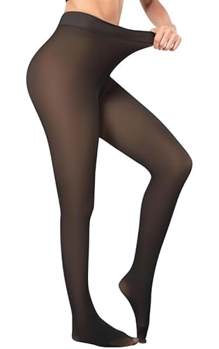 Gueop Thermo Strumpfhose Damen Winter Gefütterte Strumpfhose Damen Thermo Leggings Damen mit Fleece Bauchweg Warme Gefälschte Durchscheinend Thermostrumpfhosen Dicke Plüsch Schwarze Strumpfhosen