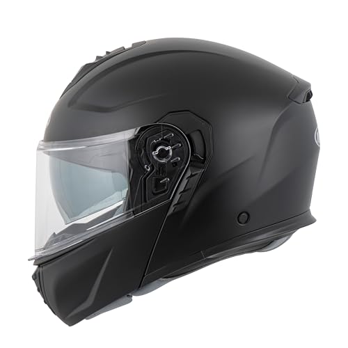 MTR K-4 Evo Klapphelm, als Jethelm & Integralhelm ECE 22.06 Geprüft, Motorradhelm mit Sonnenvisier, Mopedhelm mit Komfort-Innenfutter, Motorradhelm Herren & Damen, Matt Schwarz, S