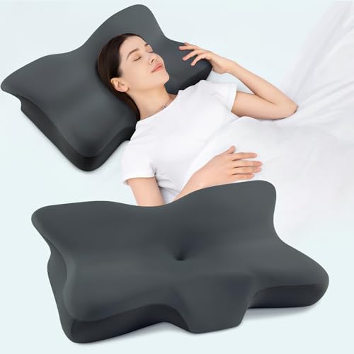 Silkena Memory Foam Kissen, Ergonomisches Kopfkissen, Nackenkissen Kopfkissen, Antischnarchkissen Stützendes Kissen, Geeignet für Seiten-, Rücken-und Bauchschläfer, Dunkelgrau