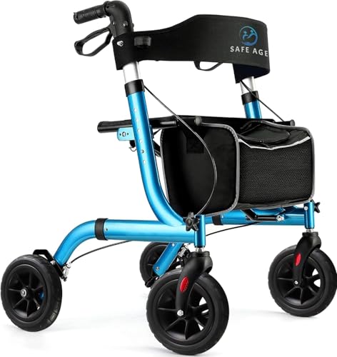 Safe Age Rollator faltbar und leicht mit Sitz - Gehhilfe für Senioren, Rollator für die Wohnung Indoor & Outdoor - mit Rückenlehne und Gehstockhalter