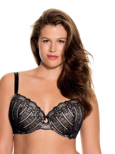 Dorina Damen Celine Leicht Gepolsterter Demi-BH – Bügel-BHS mit Geformten Cups, Florales Spitzendesign und Stützenden U-Rückenflügeln, Schwarz, 85C
