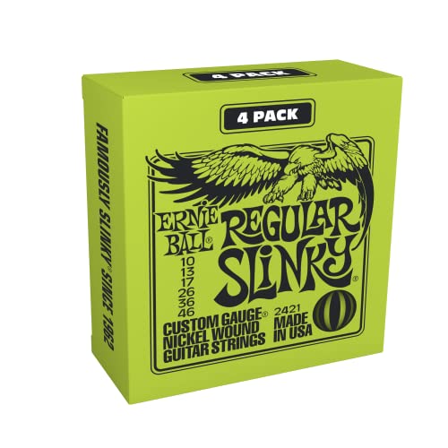 Ernie Ball Regular Slinky Nickel Wound E-Gitarrensaiten, 4er-Pack,Stärke 10-46