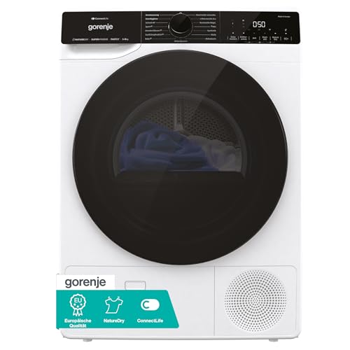 Gorenje DPNA83W Wärmepumpentrockner, 8 kg Kapazität, 15 Programme, ConnectLife WiFi, Auto Drain, Made in EU, Nature Dry, Twin Air, Sportprogramm, Schnellprogramm Energieklasse C