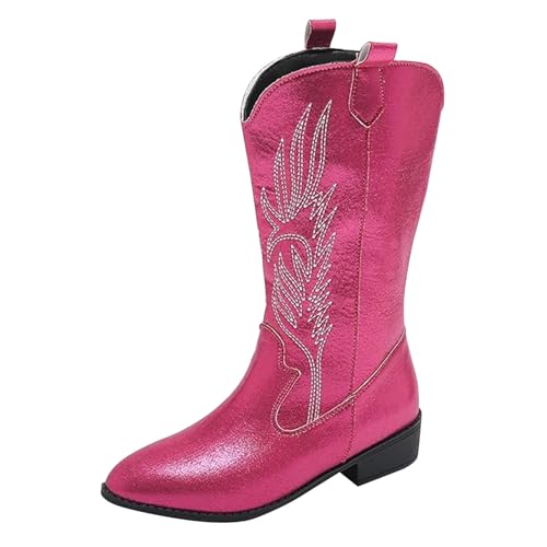 Cowgirl-Stiefel, Cowboystiefel für Damen, wadenhoch, bestickt, Westernschuhe, PU-Leder, Landhaus-, Western-, Hochzeitsschuhe, hot pink, 40.5 EU