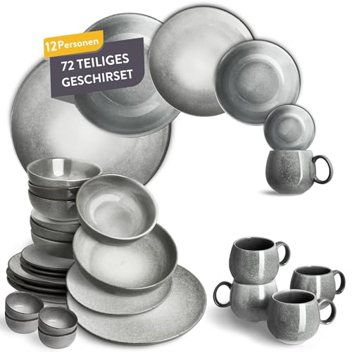 SPRINGLANE Geschirrset Misty Cliff 72-tlg., Steingut Tafelservice für 12 Personen