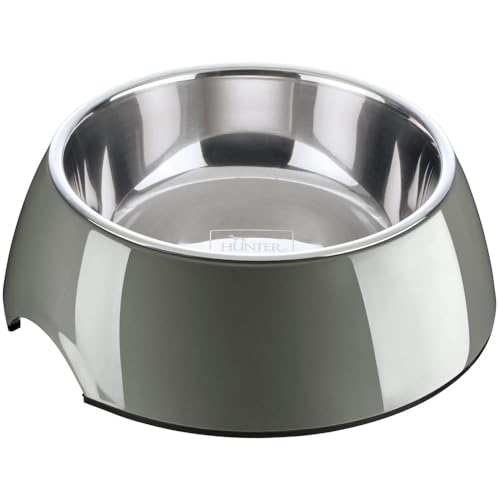 HUNTER Melamin-Napf, Farbe: grau, mit Edelstahleinsatz, rutschfest, kratz- und stoßresistent, pflegeleicht, spülmaschinengeeignet, Größe: 700 ml
