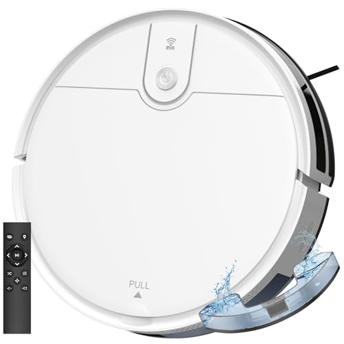 Staubsauger Roboter und Wischmopp Kombination, 2-in-1 Saugroboter Mit Wischfunktion, WLAN/App/Fernbedienung, Starke Saugkraft, Staubbehälter und Wassertank, selbstaufladend, ideal für Tierhaare,Weiß