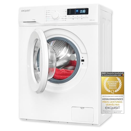 Exquisit Waschmaschine WA57014-020Aweiss | 7 kg Fassungsvermögen | Energieeffizienzklasse A | 12 Waschprogramme | Kindersicherung | Startzeitvorwahl