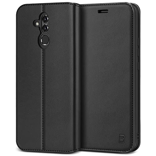 BEZ Handyhülle für Huawei Mate 20 Lite Hülle, Tasche Kompatibel für Huawei Mate 20 Lite, Schutzhüllen aus Klappetui mit Kreditkartenhaltern, Ständer, Magnetverschluss, Schwarz