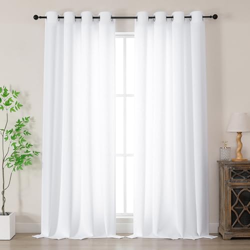Simplebrand Wohnzimmer Vorhänge Leinen Ösenvorhang Leinenoptik Vorhang Boho Gardine mit Ösen Semi-transparent Leinenvorhang Gardinen Ohne Bohren Curtains 2er Set für Schlafzimmer, HxB 229x140 cm