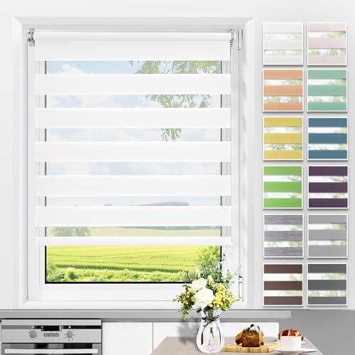 Allesin Doppelrollo Klemmfix ohne Bohren & mit Bohren, Duo Rollos für Fenster und Tür, Klemmrollo Fensterrollo lichtdurchlässig, Sichtschutz und Sonnenschutz, 50x150cm (BxH), Weiß
