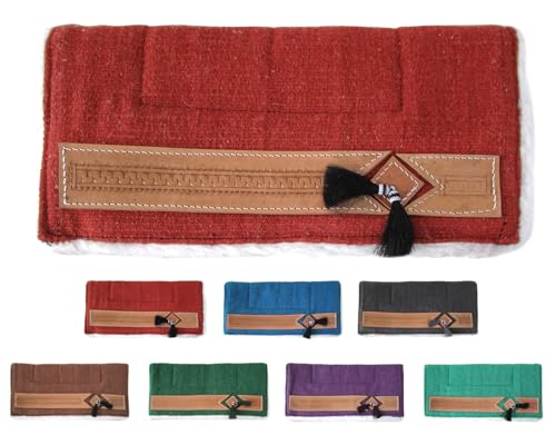 NETPROSHOP Pony Western Pad mit weichem Webfell und Lederverzierung, Rückenlänge ca. 62 cm, Farbe:Kaminrot