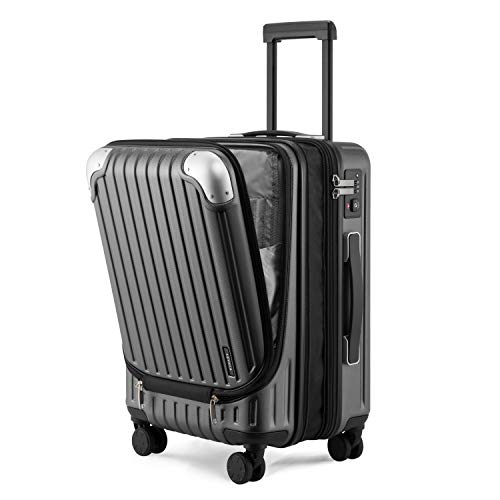 LEVEL8 Koffer Trolleys Leicht ABS+ PC Handgepäck Hartschalen-Koffer Trolley Rollkoffer Reisekoffer Erweiterbar, TSA, 4 Rollen, 55 cm, 36-42 Liter, Grau