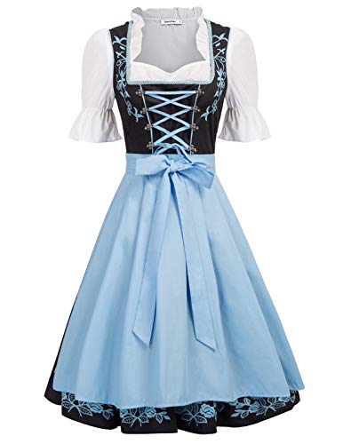 JASAMBAC Damen, Dirndl, 3-teiliges Trachtenkleid für Oktoberfest, Karneval
