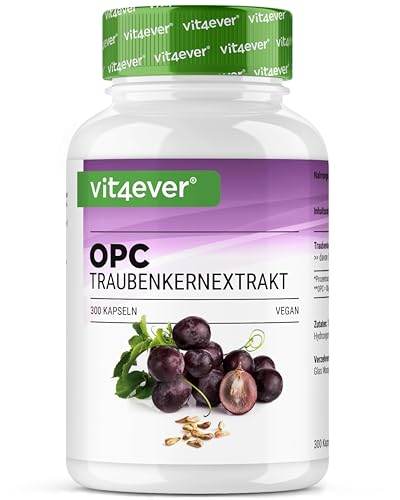 vit4ever OPC Traubenkernextrakt - 300 Kapseln - 1000 mg Extrakt mit 700 mg OPC - Höchster Gehalt nach HPLC - Laborgeprüft - Aus europäischen Weintrauben - Vegan - Hochdosiert