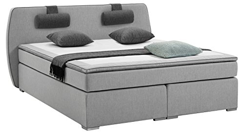 Atlantic Home Collection Boxspringbett REX, 180 x 200 cm, inklusive Topper (Härtegrad H2) und Nackenkissen, hellgrau