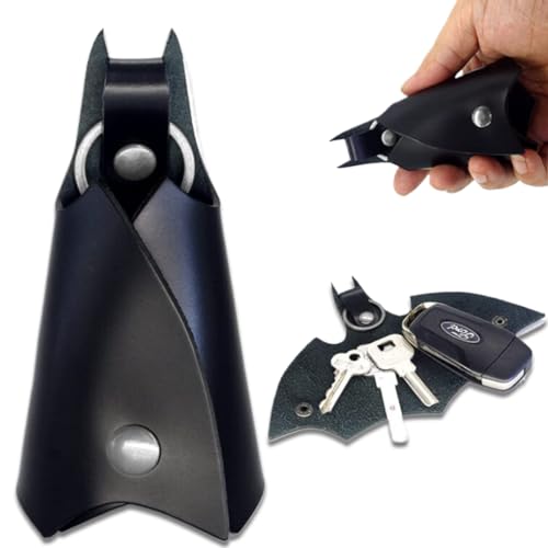 AFCJLTO 1PCS Batman Schlüsselanhänger, PU Leder Fledermausform Autoschlüsselanhänger, Kunstleder Schlüsseletui Brieftasche, Fledermaus Keychain, Auto Leder Schlüsseletui Key Organizer,Schwarz