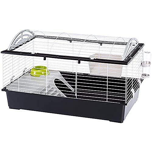 FERPLAST Nagetierkäfig CASITA 100 für Kaninchen, Meerschweinchen, Meerschweinchen, aus Metall, inklusive Zubehör: Futterkrippe, Trinkflasche, Napf, Haus. 96x57xh56cm