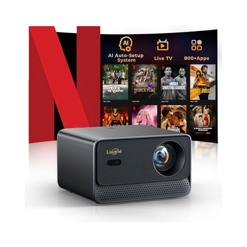 Beamer-4K [800+ Apps für Netflix, Browser & Live-TV | AI-Auto-Setup & CEC-Steuerung] Full HD 1080P 1300 ANSI Lisowod Smart Beamer mit WiFi 6, Bluetooth 5.2, Dolby Audio, Heimkino & Outdoor Projektor