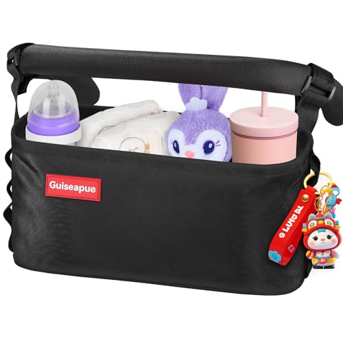 Guiseapue Kinderwagen-Organizer Universal: Getränkehalter für Kinderwagen, Becherhalter Buggy Kinderwagentasche, Großer Kapazität Zum Tragen Trinkflasche/Feuchttüchern/Windeln/Handy