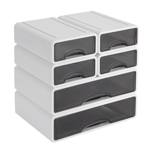 Großer Schreibtisch Organizer 34 x 25 x 33cm 6 Stück Büro Schubladenbox Frei stapelbar Aufbewahrung für Bürobedarf, Schmuck, Stifte