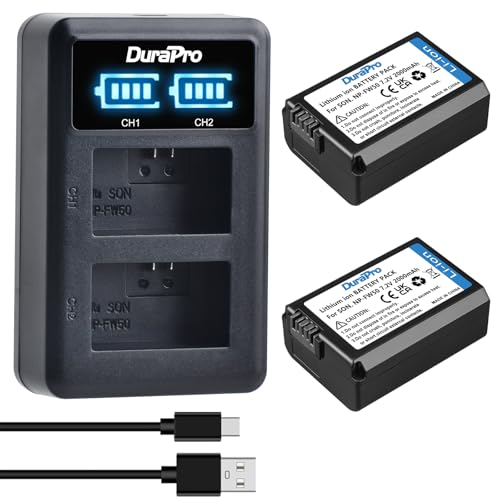 DuraPro 2X NP-FW50 Akku + LED USB Dual Ladegerät für Sony Alpha7 7ii 6500 6400 6300 6000 5100 SLT A55V A33 A35 A37 NEX-7 NEX-6 NEX-F3 NEX-3 NEX-5 NEX-5N NEX-5T Kamera